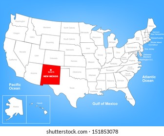 Vector Map of the United States Highlighting the State of New Mexico; Illustrator 8