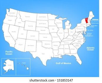 Vector Map of the United States Highlighting the State of Vermont; Illustrator 8