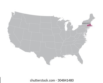 vector map of United States with indication of Massachusetts