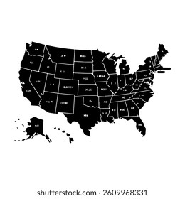 Vector Map of United States with State Borders and Black Outline