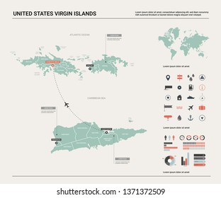 Vector map of  United States Virgin Islands.  High detailed country map with division, cities and capital Charlotte Amalie. Political map,  world map, infographic elements.  
