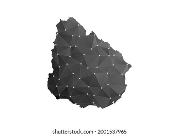 Mapa vectorial de Uruguay. Estilo poligonal negro sobre fondo blanco.