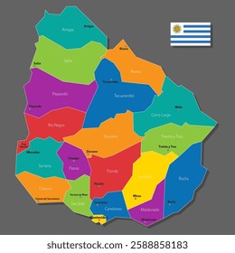 Vector map of Uruguay with names of cities and with borders city