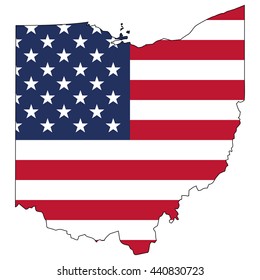 Vector map with US flag inside of Ohio