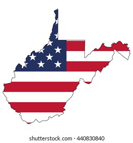 Vector map with US flag inside of West Virginia