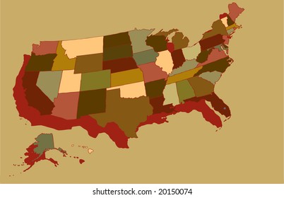 vector of Map of USA in Earth Tones