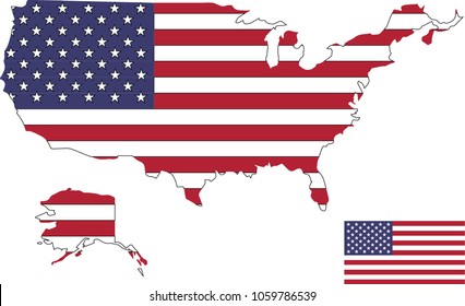 Vector map of USA with flag. Isolated, white background