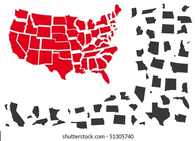 Vector Map of USA with Individually States Separated. Single US states separated. 