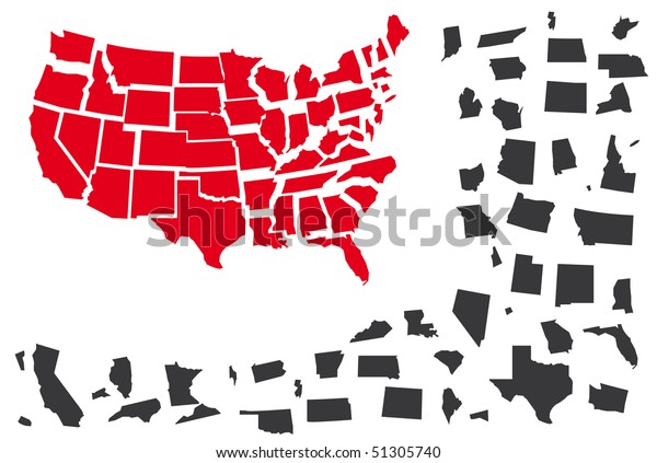 Vector Map Usa Individually States Separated Stock Vector (Royalty Free) 51305740