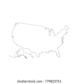 Vector map USA. Isolated vector Illustration. Black on White background. EPS 10 Illustration.