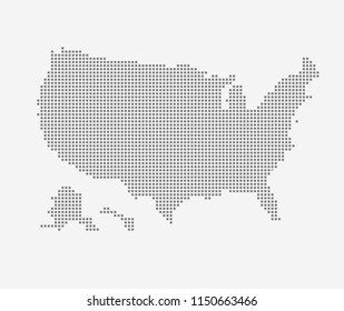 Vector Map Of Usa Made From Gray Square Dots.