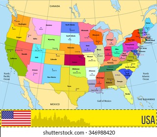 Vector map of USA with states and their capitals