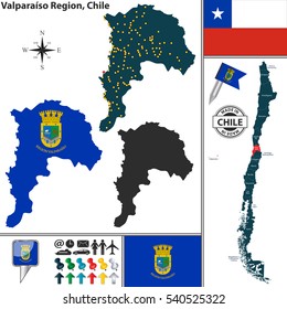 Vector map of Valparaiso region and location on Chilean map