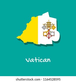Vector map of Vatican painted in the colors of the flag. The country's borders with shadow. Isolated vector illustration.