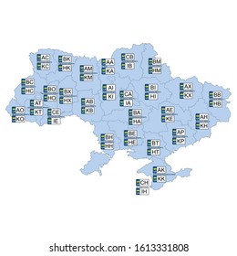 vector map with Vehicle registration plates of Ukraine