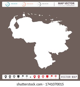 Vector map of Venezuela Brown background and pins icon.