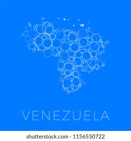 vector map of venezuela filled with white circles of different sizes and degrees of transparency on blue background
