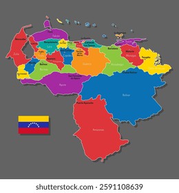 Vector map of Venezuela with names of cities and with borders city
