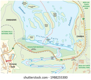 Vector map of Victoria Falls on the Zambezi River, Samia, Zimbabwe