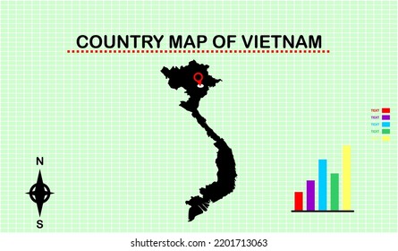 VECTOR MAP OF VIETNAM WITH GRID BACKGROUND. ACCOMPANYED WITH DIAGRAM GRAPHICS