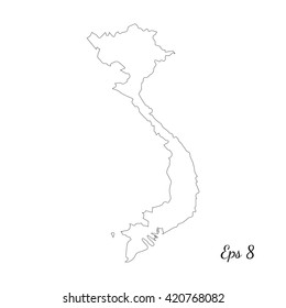 Vector map Vietnam. Outline map. Isolated vector Illustration. Black on White background. EPS 8 Illustration.