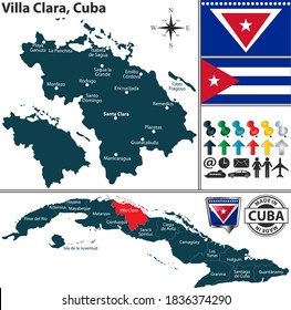 Vector map of Villa Clara province and location on Cuban map