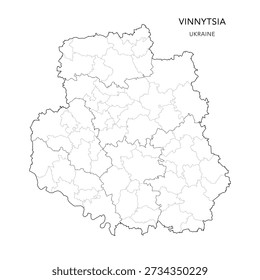 Vector Map of Vinnytsia Oblast with Administrative Subdivisions of Raions (Districts) and Hromadas (Communities) of Vinnytsia - Ukraine 2026