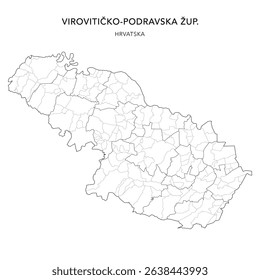 Vector Map of Virovitica-Podravina County (Virovitičko-Podravska Županija) with Settlements (Naselja), and Cities, Towns (Gradovi), and Municipalities (Općine) - Croatia 2025