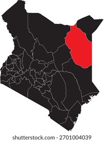 Mapa de Vector de Wajir County en el mapa de Kenia