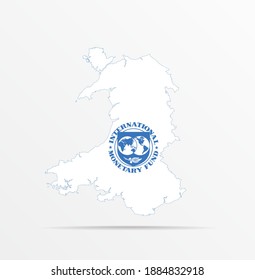 Vector map Wales combined with International Monetary Fund (IMF) flag. Abstract design vector illustration