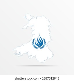 Vector Map Wales Combined With Office Of The High Commissioner For Human Rights (OHCHR) Flag. Abstract Design Vector Illustration