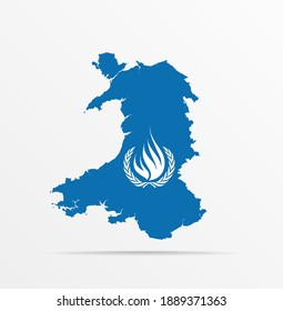 Vector Map Wales Combined With Office Of The High Commissioner For Human Rights (OHCHR) Flag. Abstract Design Vector Illustration