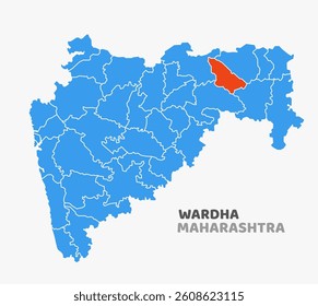Vector map with Wardha district highlighted in Maharashtra, India