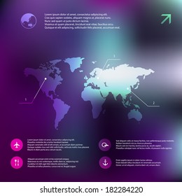 Vector map, web and mobile template. Corporate website design. Web media backdrop. Travel. Blurred. Background. 