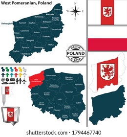 Vector map of West Pomeranian province and location on Polish map
