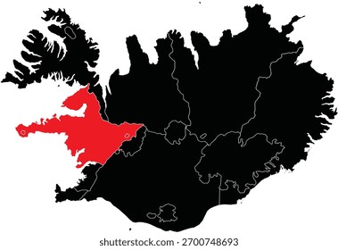 Mapa de Vector de la región oeste de Islandia