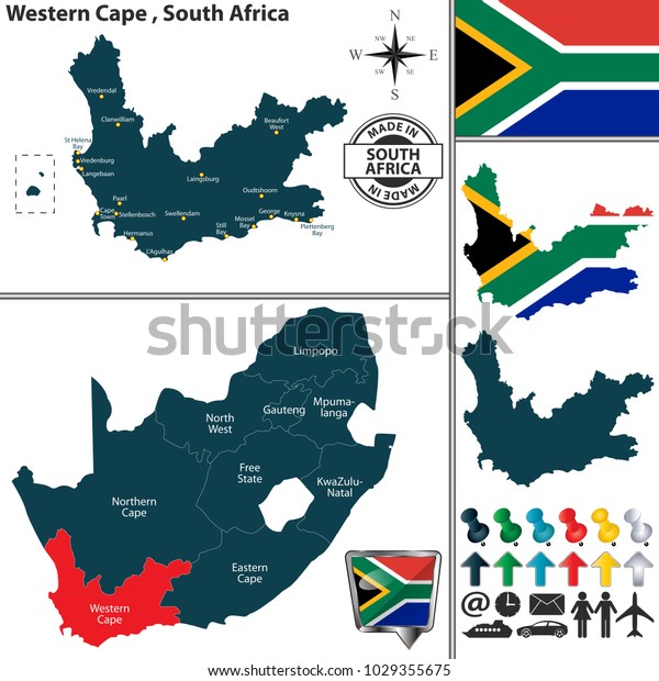 Vector map of Western Cape province and location on\
South African map