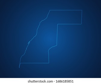 Vector map of Western Sahara abstract blue line scales on dark background.