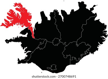 Vector Map of The Westfjords Region of Iceland