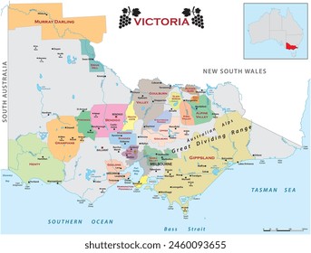 Vektorgrafik der Weinanbaugebiete des australischen Bundesstaates Victoria