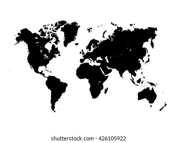 Vector map of World. Black silhouette on white background. Simplified World map