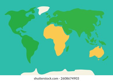 Vector map of the world in cartoon style, continents and oceans.