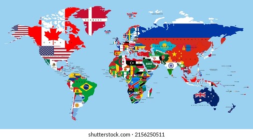 Mapa vectorial del mundo con países en forma de banderas nacionales