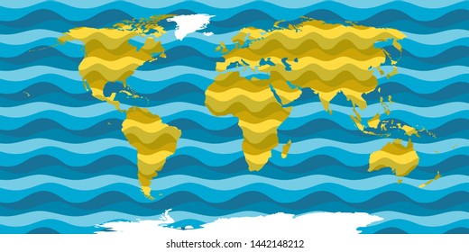 Vector map of the world. Oceans and continents on a flat projection. The globe on the plane. Vector illustration