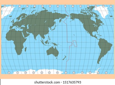 Vector map of the world. Oceans and continents on a flat projection. The globe on the plane. Vector illustration