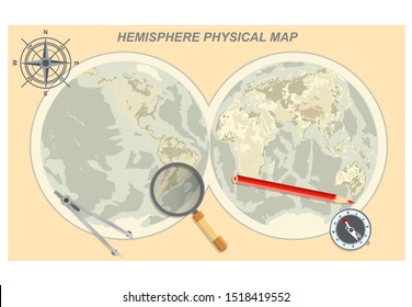 Vector map of the world. Oceans and continents on a flat projection. The globe on the plane. Vector illustration