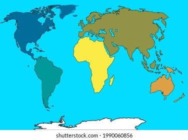 Vector map of the world. Oceans and continents on a flat projection.