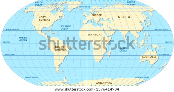 Vector Map World Oceans Continents On Stock Vector (Royalty Free ...
