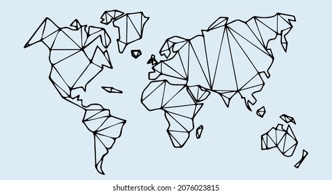 Vector map of the world on a blue background. Flat earth, black card template for website, annual report, infographics. Globe, world map icon. Travel the world, map silhouette background. 