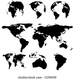 Vector map of the world with seperated globes